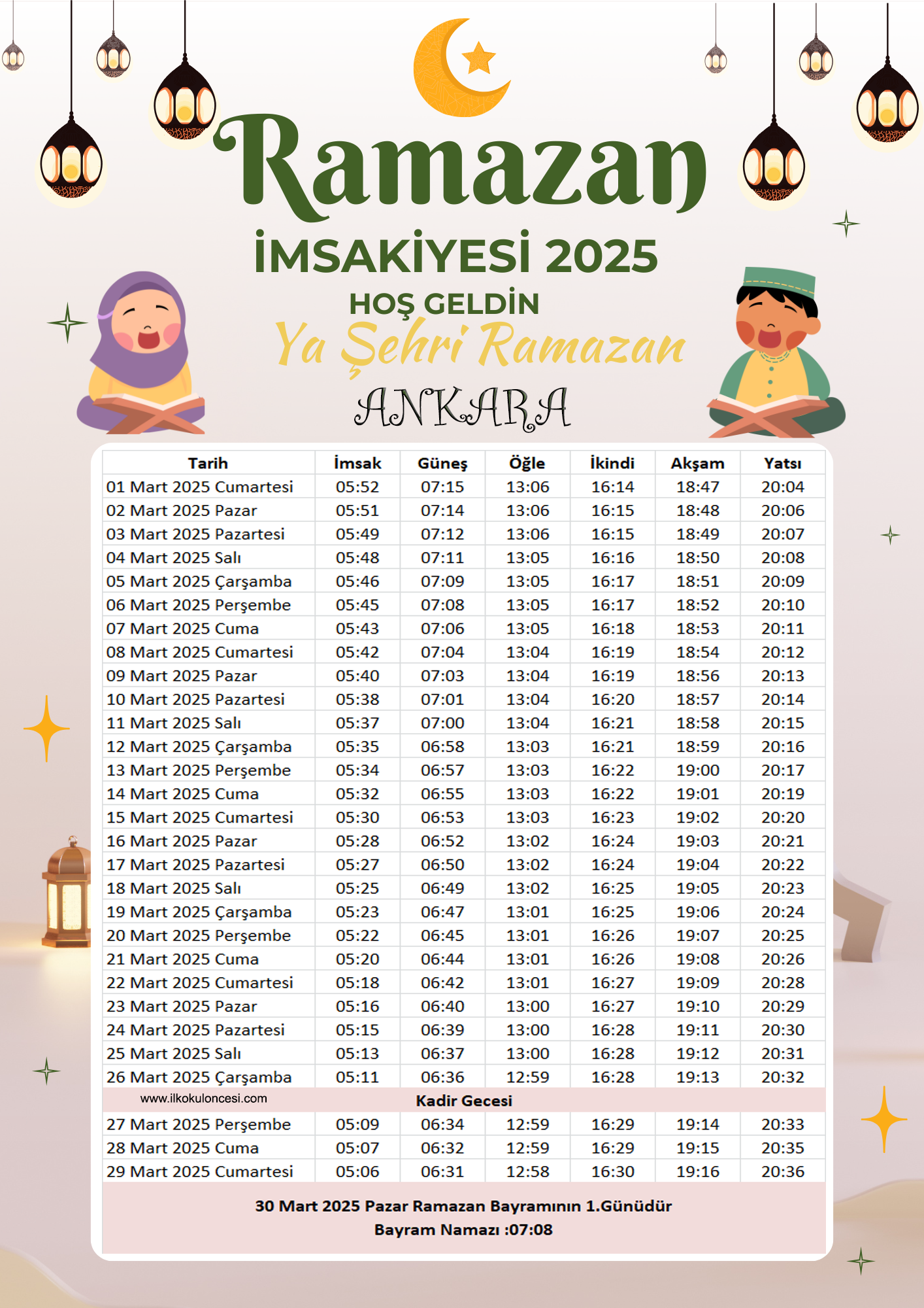 İmsakiye 2025 Ankara