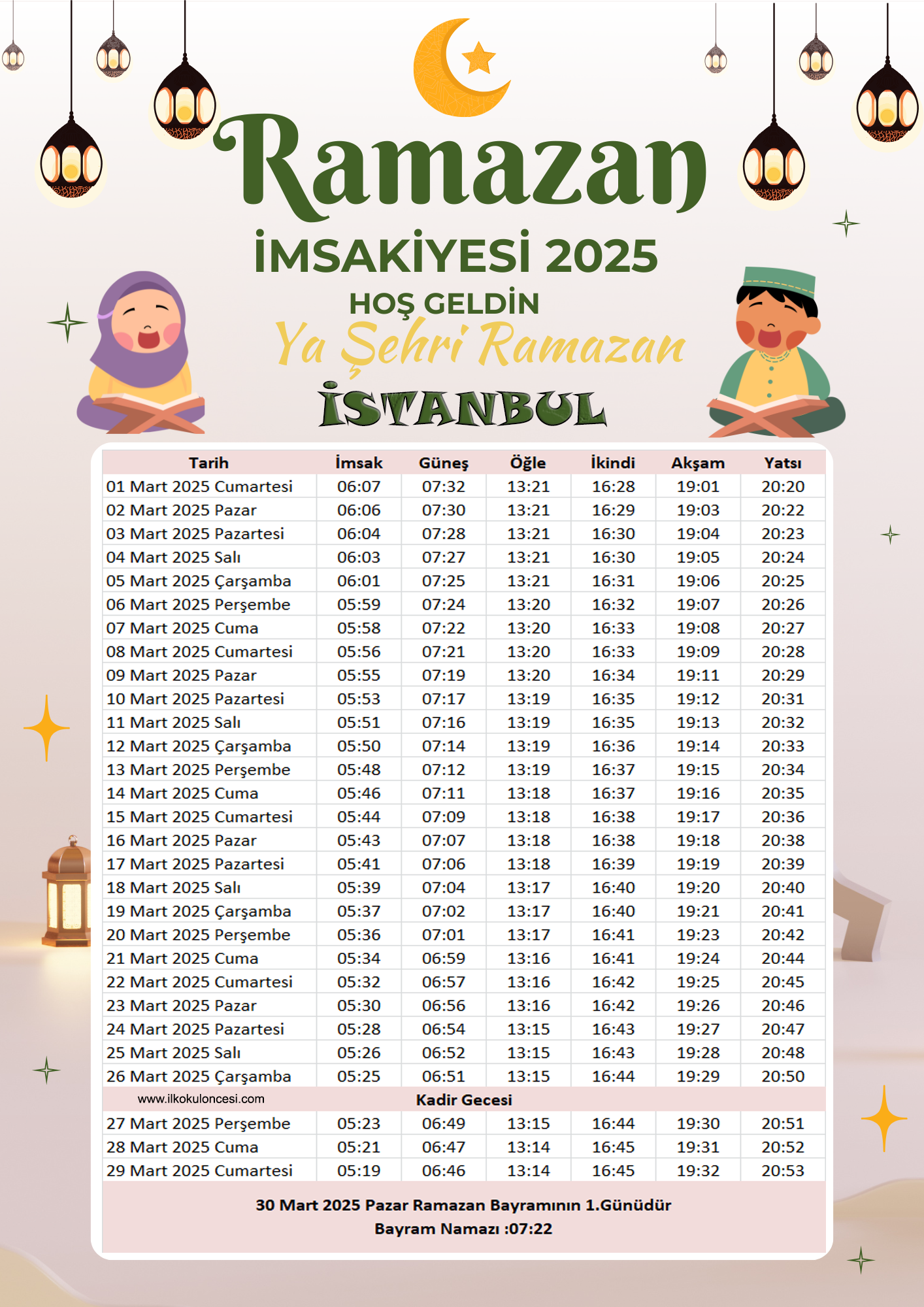 İmsakiye 2025 İstanbul